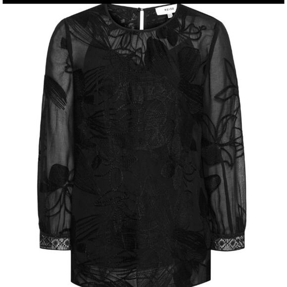 Reiss black sheer roses lace embroidered  blouse with cami underneath size 4 - Picture 2 of 9